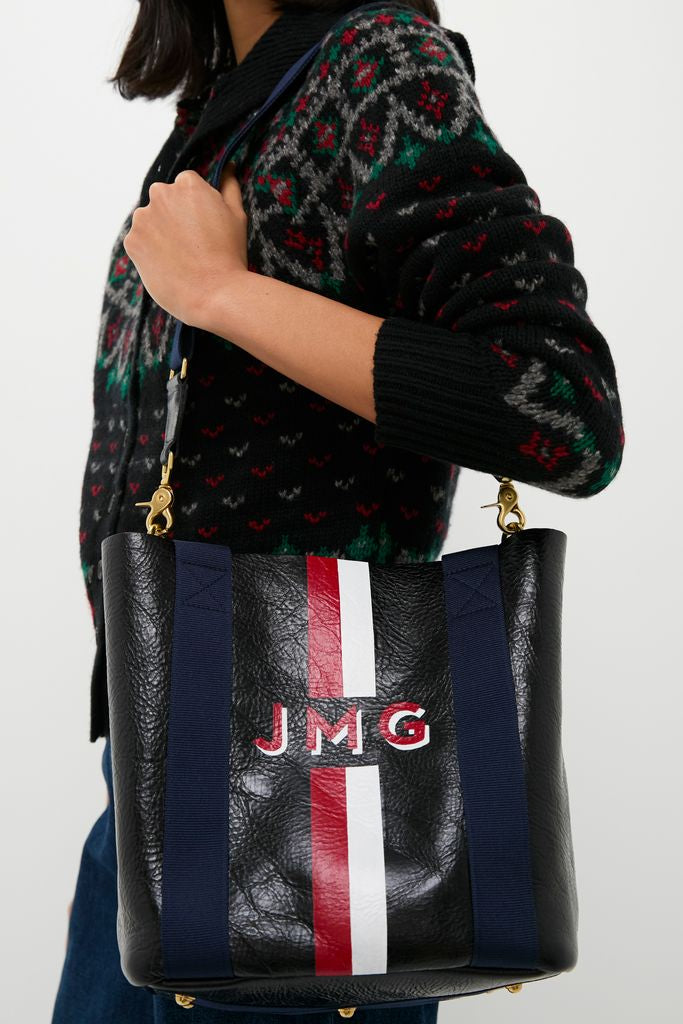 Navy Baby Daddy Tote with Red Monogram