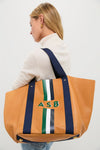 Tan Big Daddy Tote with Green Monogram