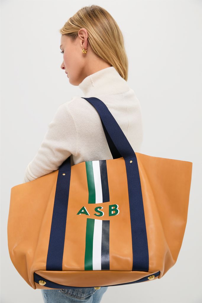Tan Big Daddy Tote with Green Monogram