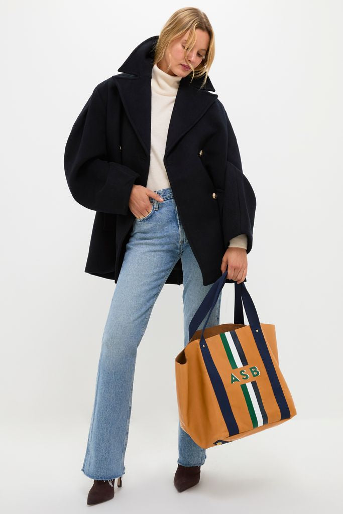 Tan Big Daddy Tote with Green Monogram