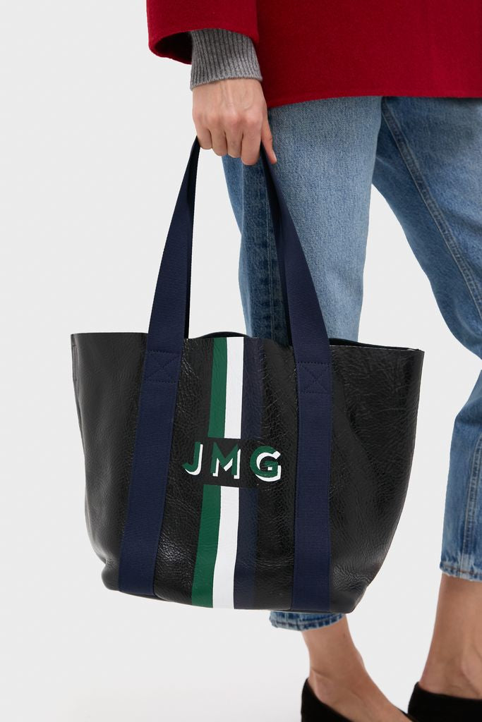 Navy Baby Daddy Tote with Green Monogram