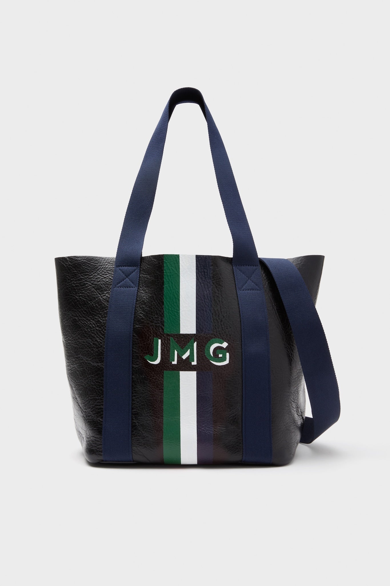 Navy Baby Daddy Tote with Green Monogram