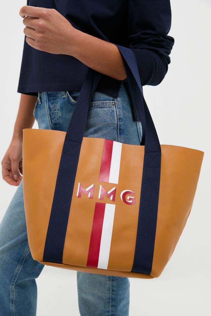 Tan Baby Daddy Tote with Red Monogram