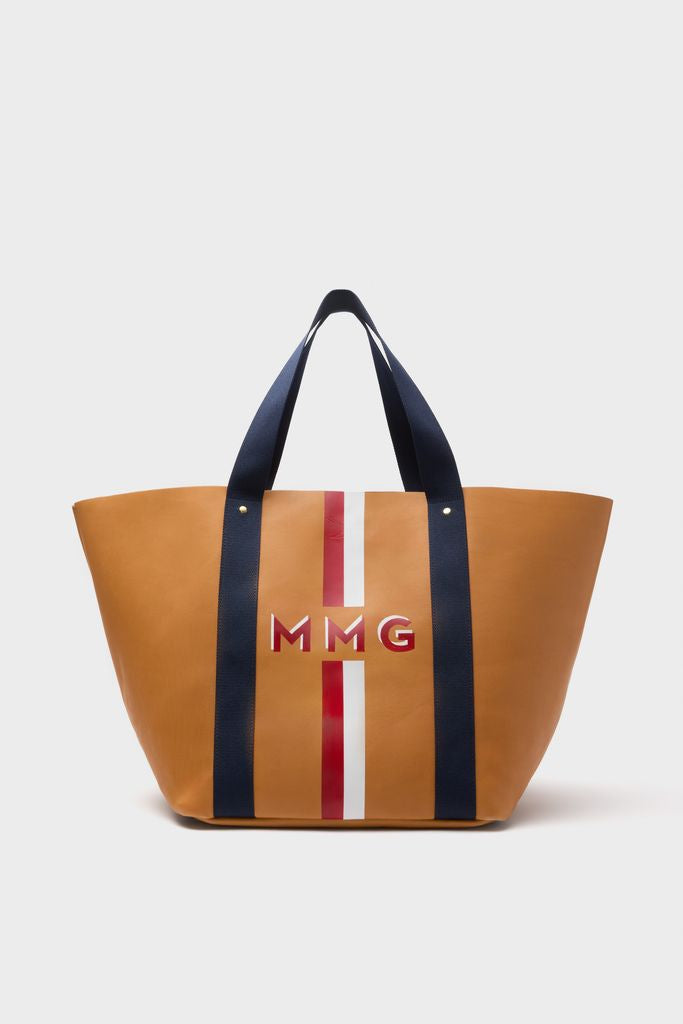 Tan Big Daddy Tote with Red Monogram