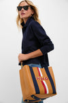 Tan Baby Daddy Tote with Red Monogram