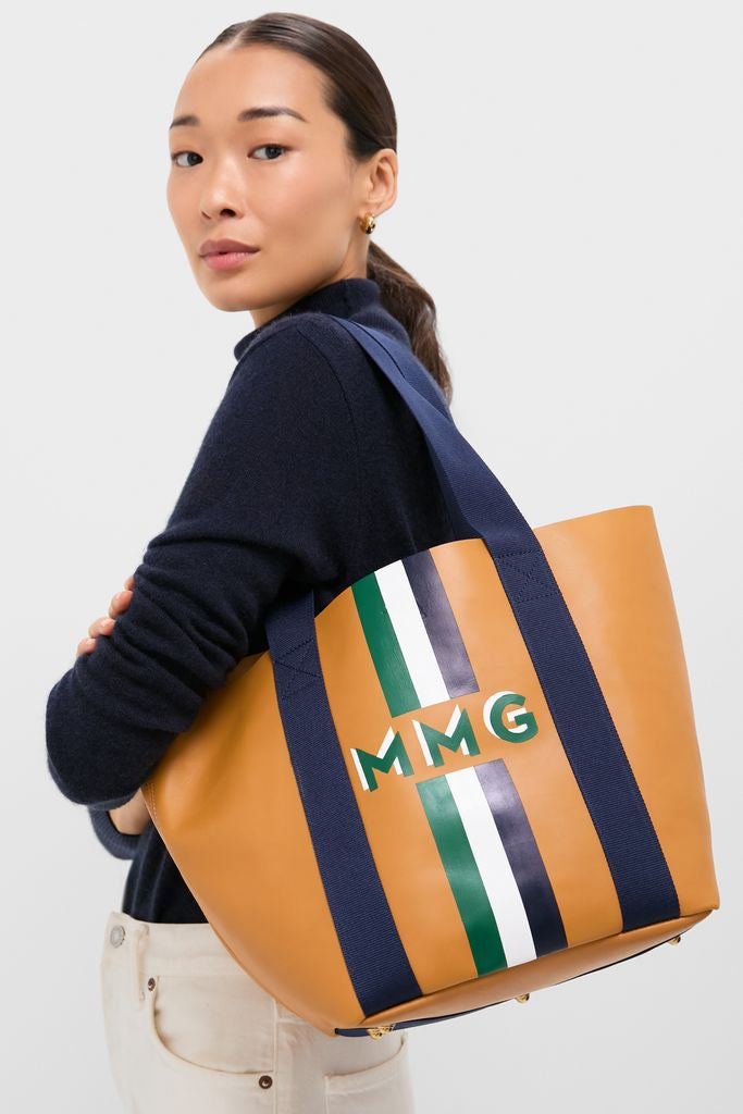 Tan Baby Daddy Tote with Green Monogram