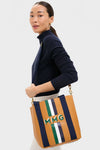 Tan Baby Daddy Tote with Green Monogram