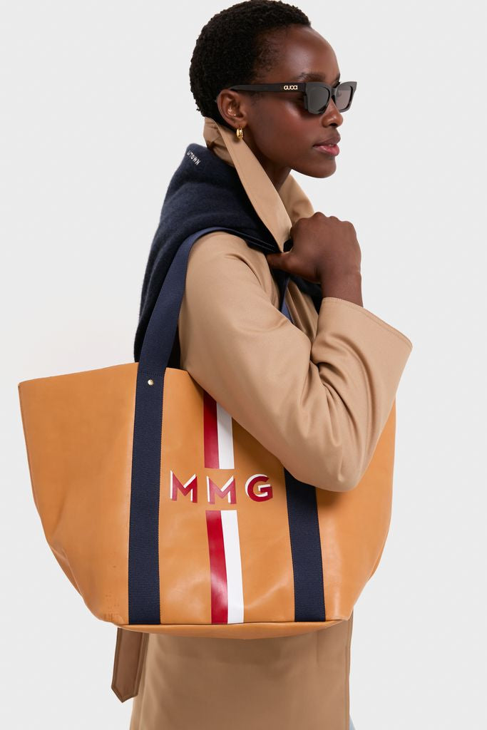 Tan Big Daddy Tote with Red Monogram