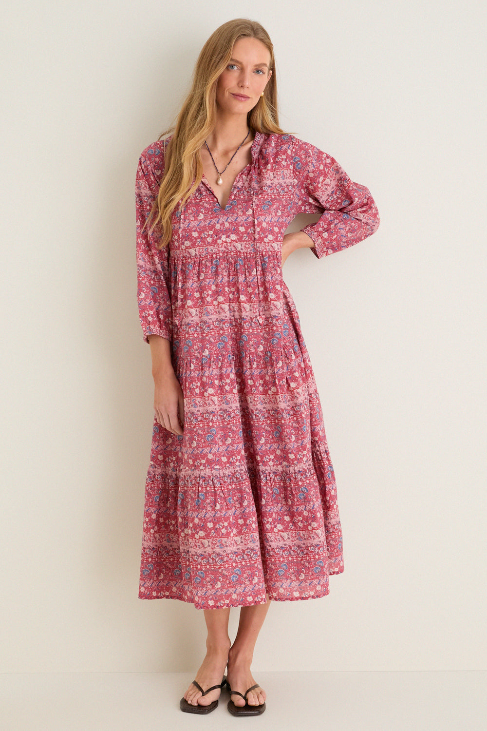Tnuck Beach Americana Batik Stripe Long Sleeve Salty Paloma Caftan Americana Batik Stripe / M