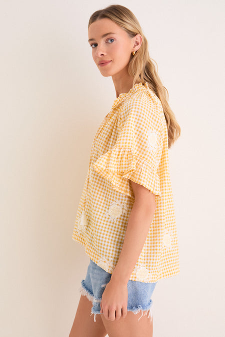 Honey Gingham Embroidered Gingham Cassis Top