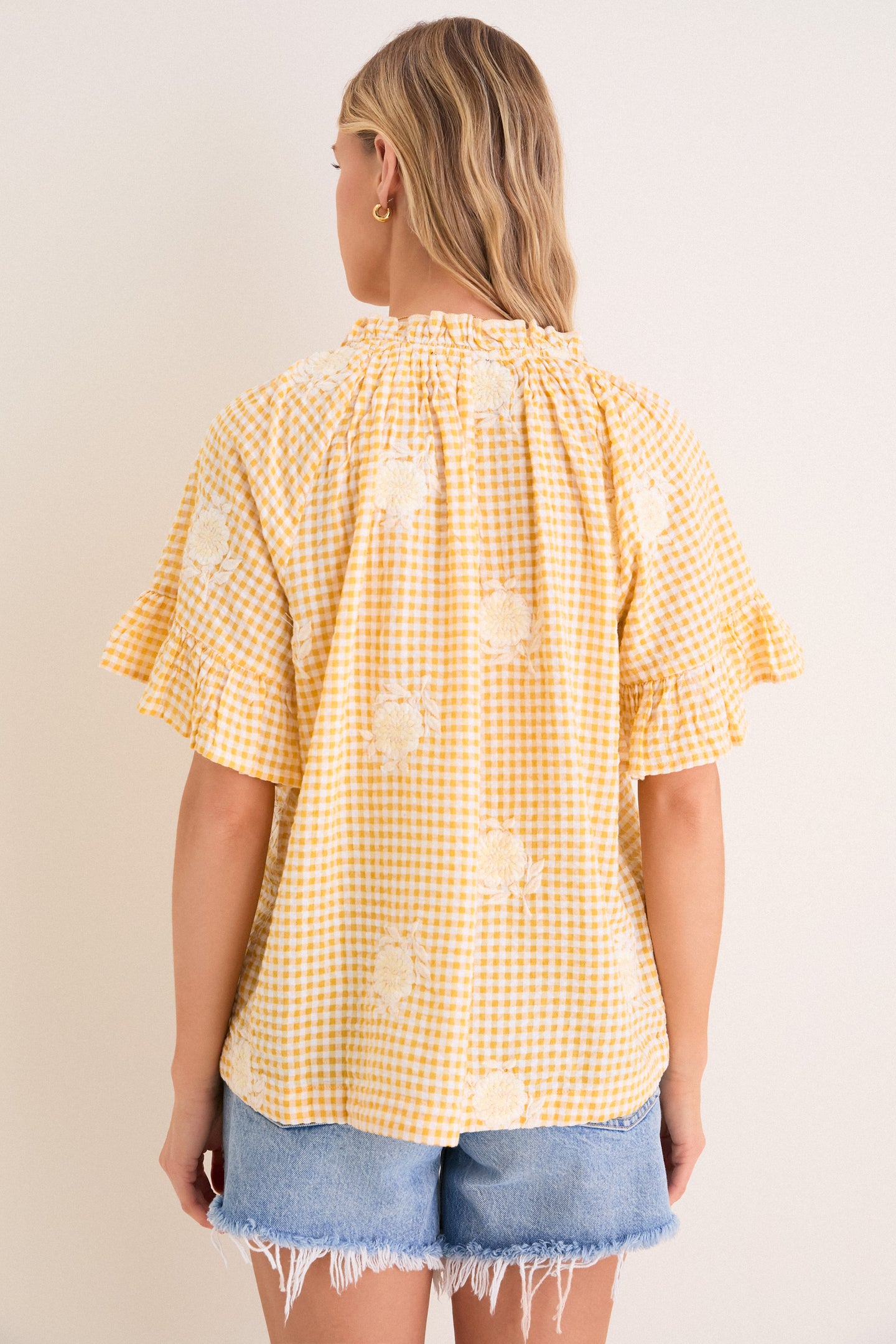 Honey Gingham Embroidered Gingham Cassis Top