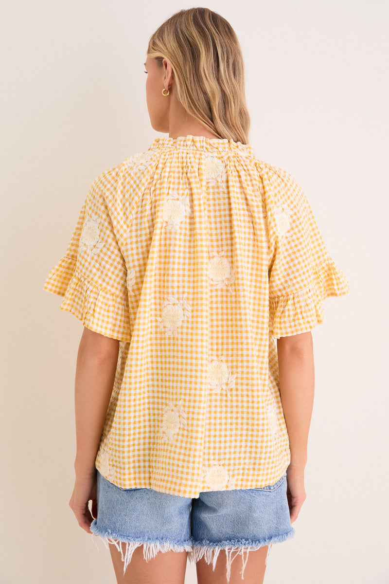 Honey Gingham Embroidered Gingham Cassis Top