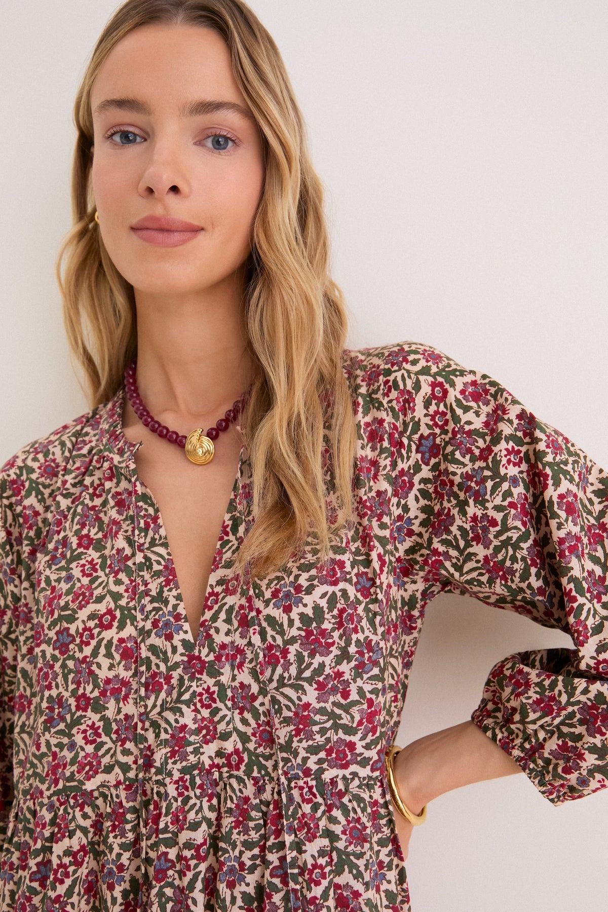 Framboise Floral Long Sleeve Salty Paloma Caftan