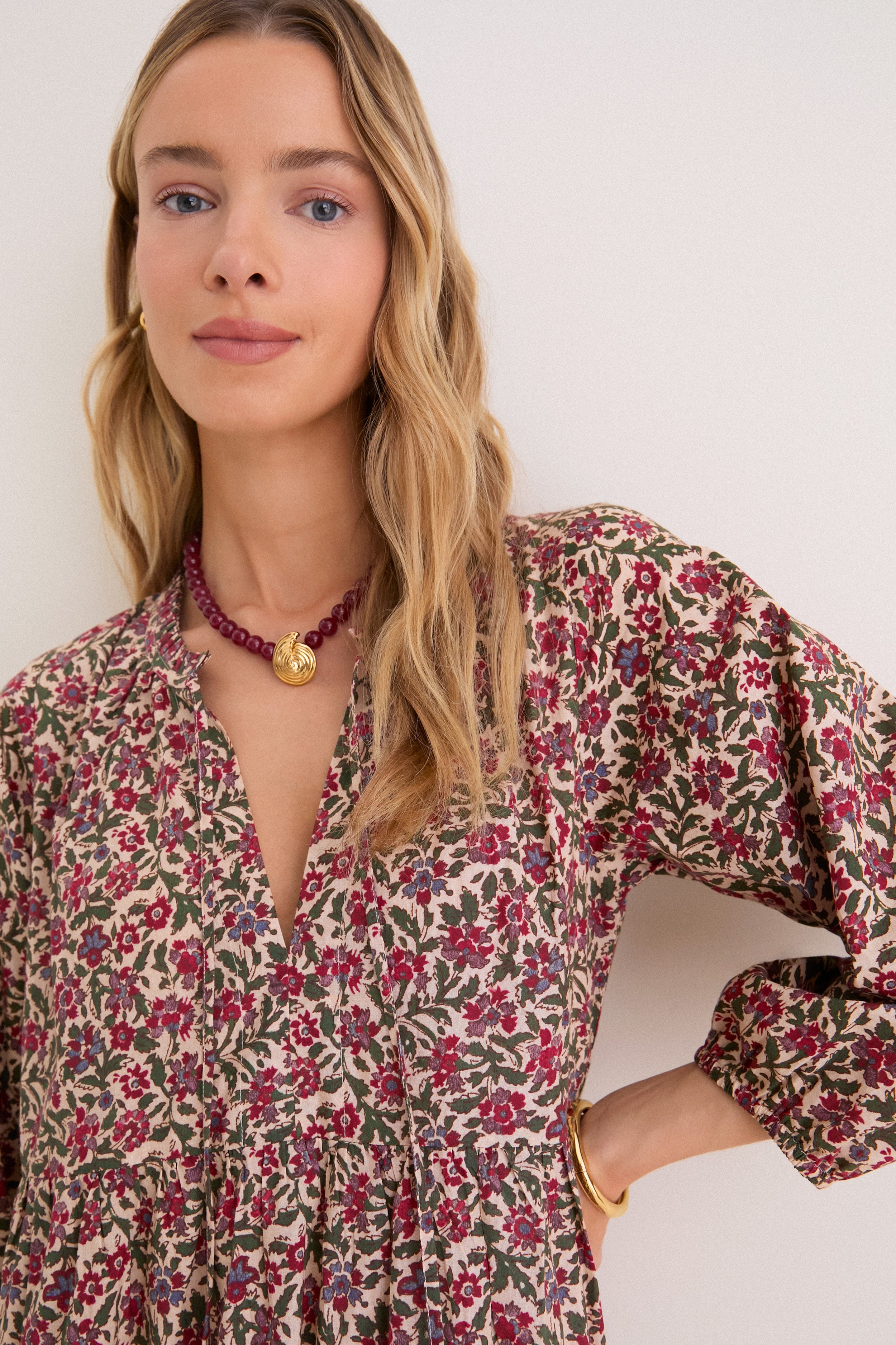 Framboise Floral Long Sleeve Salty Paloma Caftan
