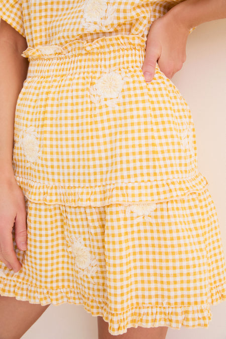 Honey Gingham Embroidered Sanibel Skirt
