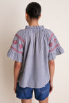 Navy Prism Embroidered Gingham Cassis Top
