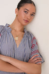 Navy Prism Embroidered Gingham Cassis Top