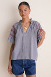 Navy Prism Embroidered Gingham Cassis Top