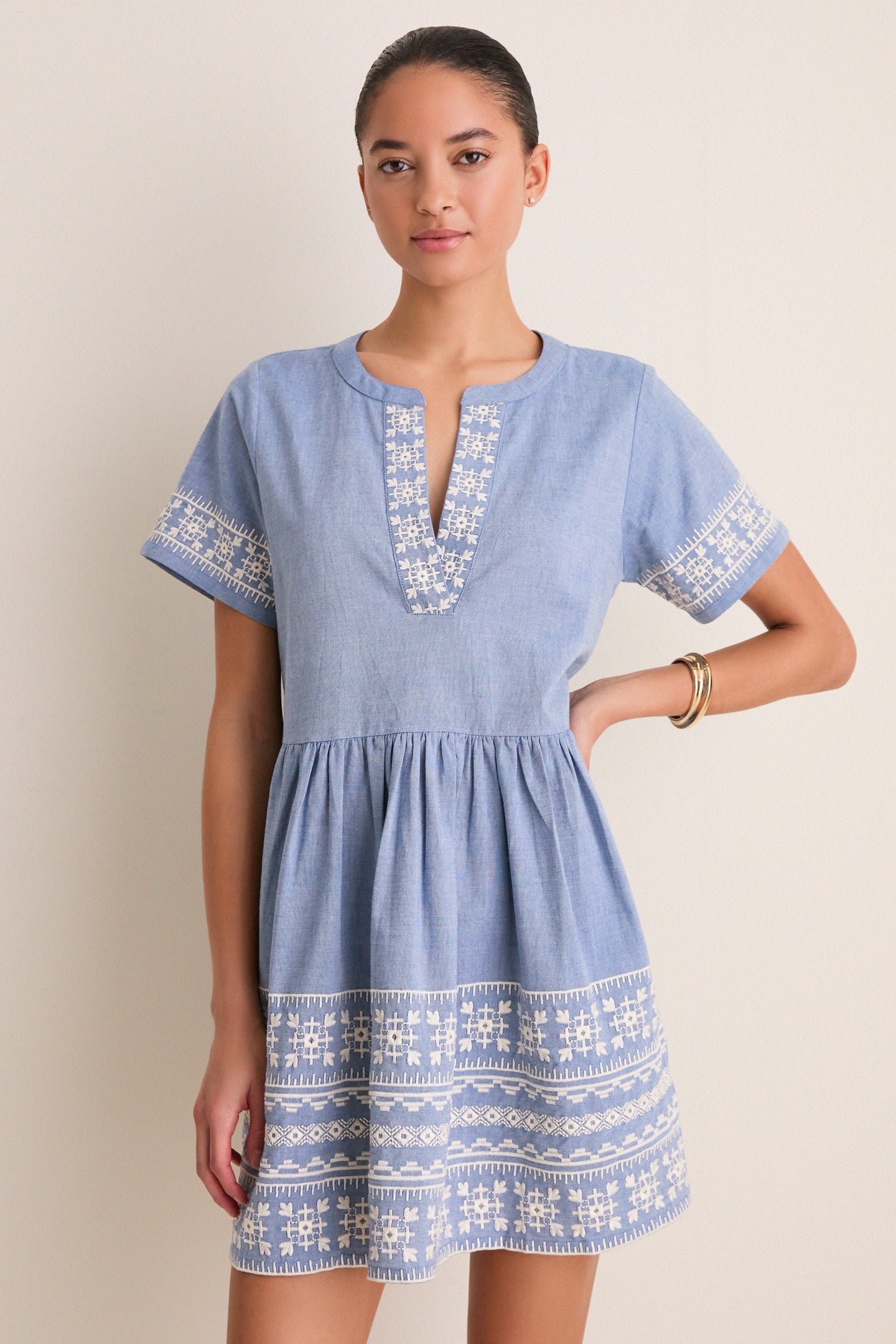 Chambray Embroidered Naples Mini Dress | Tnuck Beach