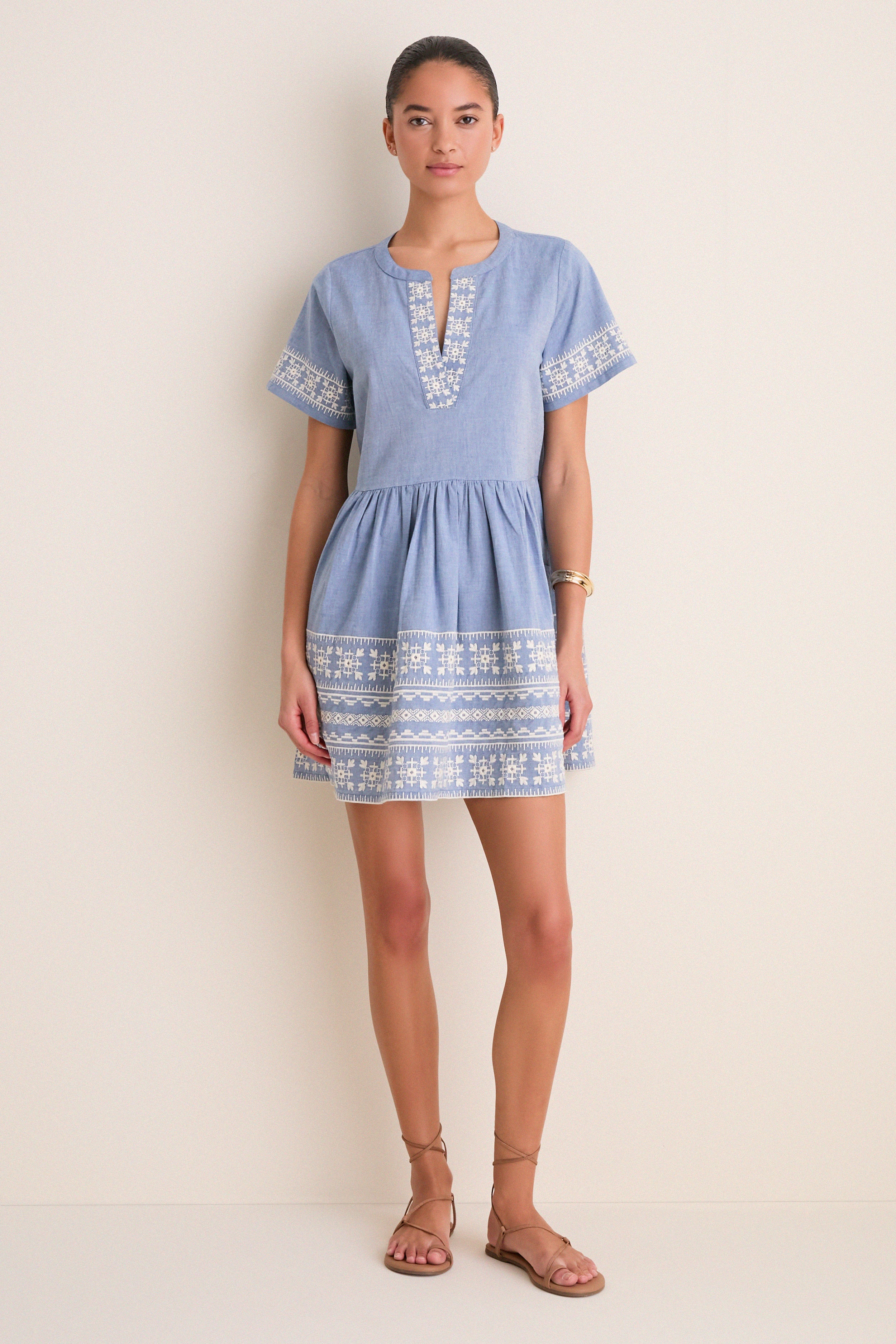 Chambray Embroidered Naples Mini Dress | Tnuck Beach