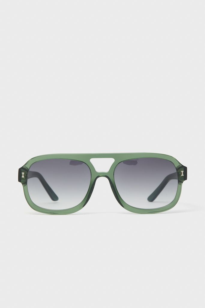 Pine Memphis Sunglasses: Classic aviator style with translucent green frames, double-bridge design, and gradient-tinted lenses. Effortlessly high-end and fun, perfect for any wardrobe.