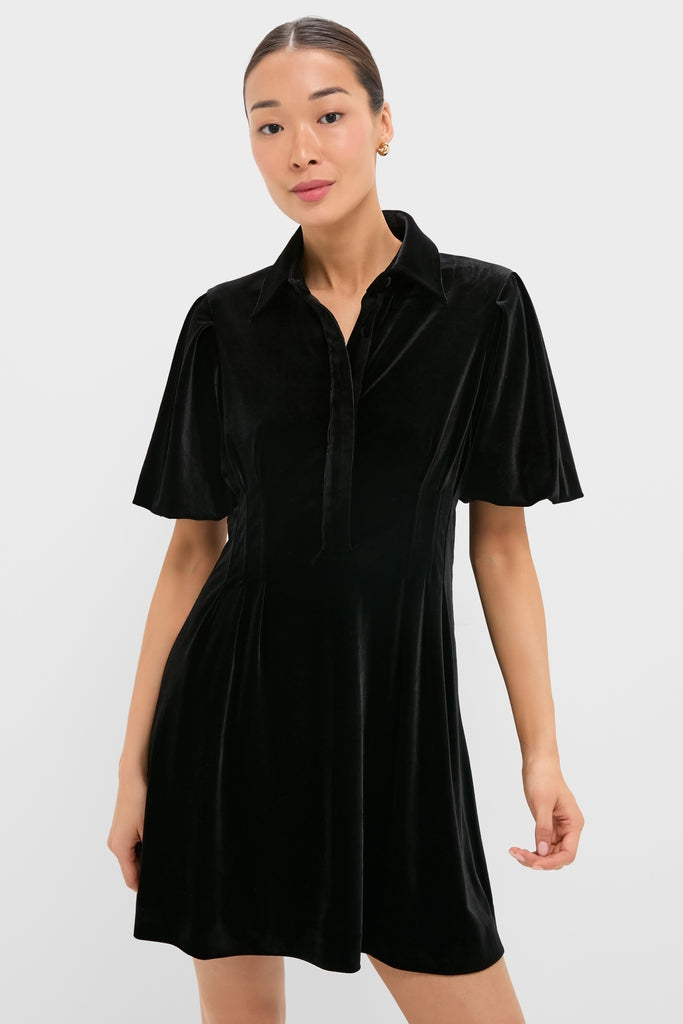 Tuckernuck Black Velvet Mini Delaney Dress Black / XS