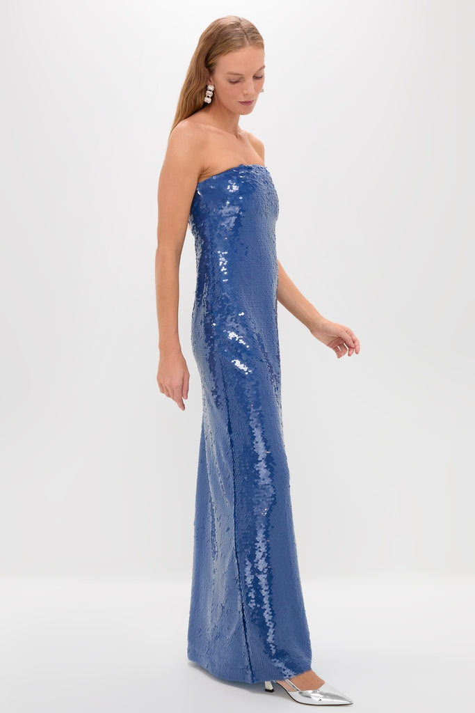 Sapphire Blue Sequin Merritt Column Dress