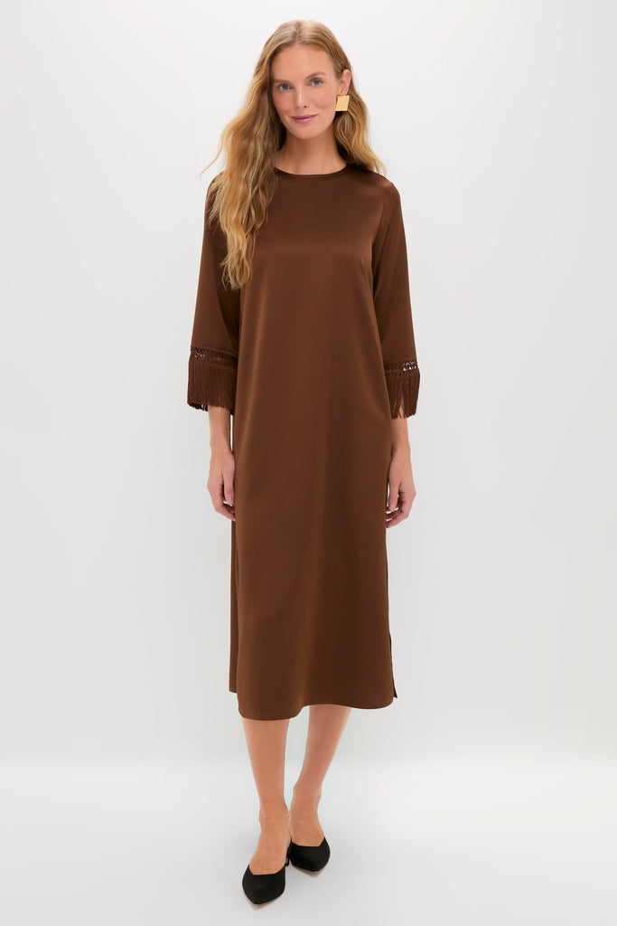 Brown Satin Tassel Jamie Dress