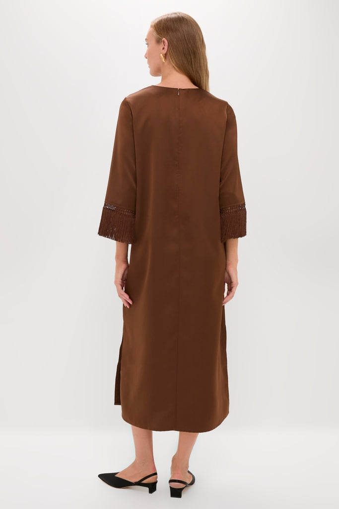 Brown Satin Tassel Jamie Dress
