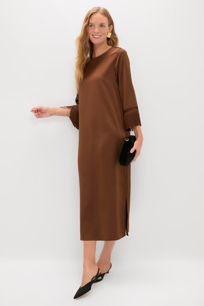 Brown Satin Tassel Jamie Dress