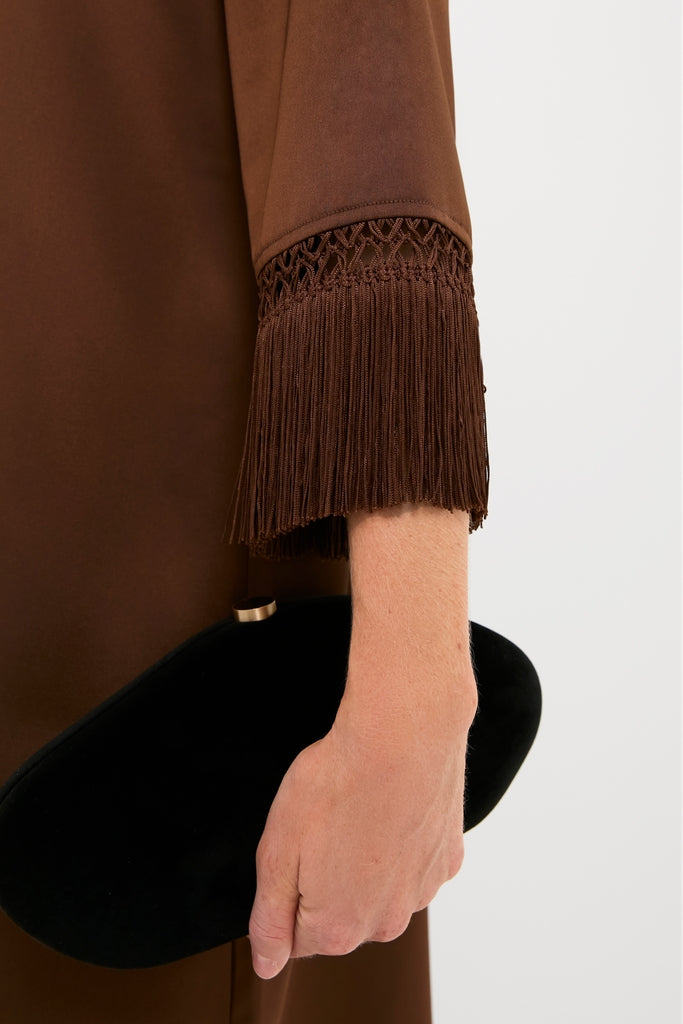 brown dress with tassels Tuckernuck Brown Satin Tassel Jamie Dress Brown / S