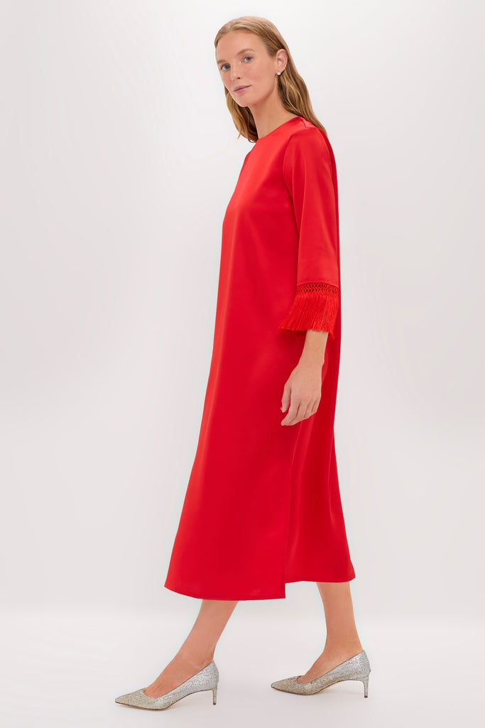 Red Satin Tassel Jamie Dress