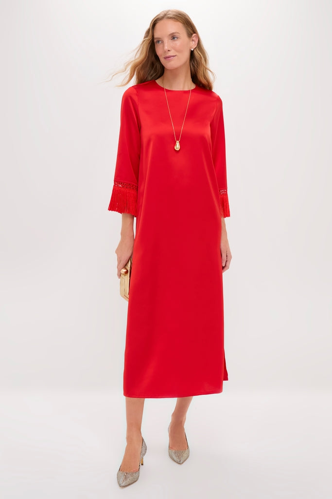 Red Satin Tassel Jamie Dress