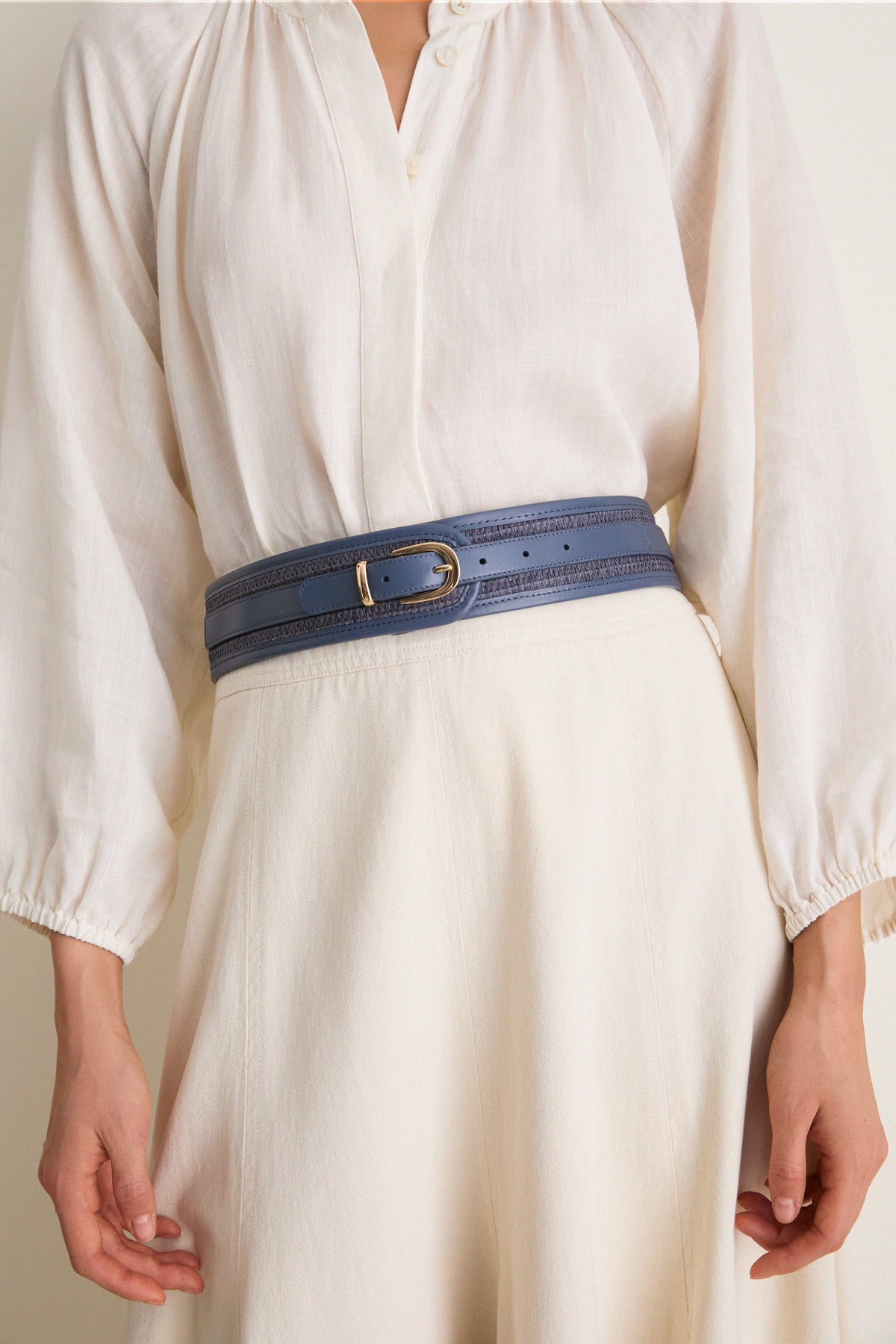 Navy Raffia Waist Belt