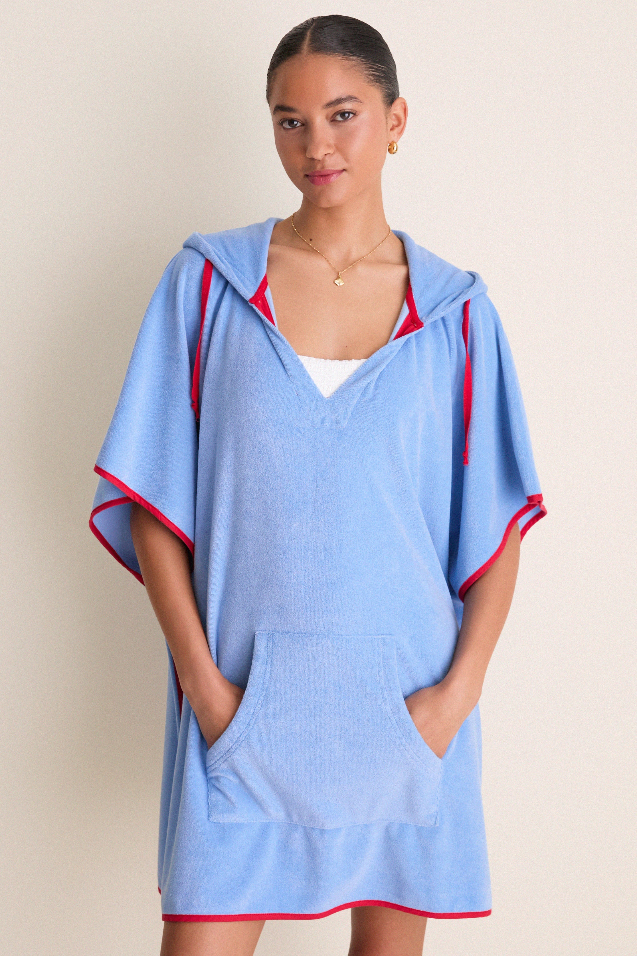 Powder Blue and Poppy Terrycloth Cabana Coverup | Tnuck Beach