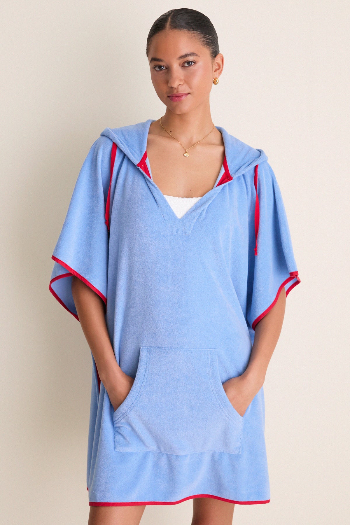 Powder Blue and Poppy Terrycloth Cabana Coverup