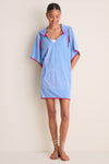 Powder Blue and Poppy Terrycloth Cabana Coverup