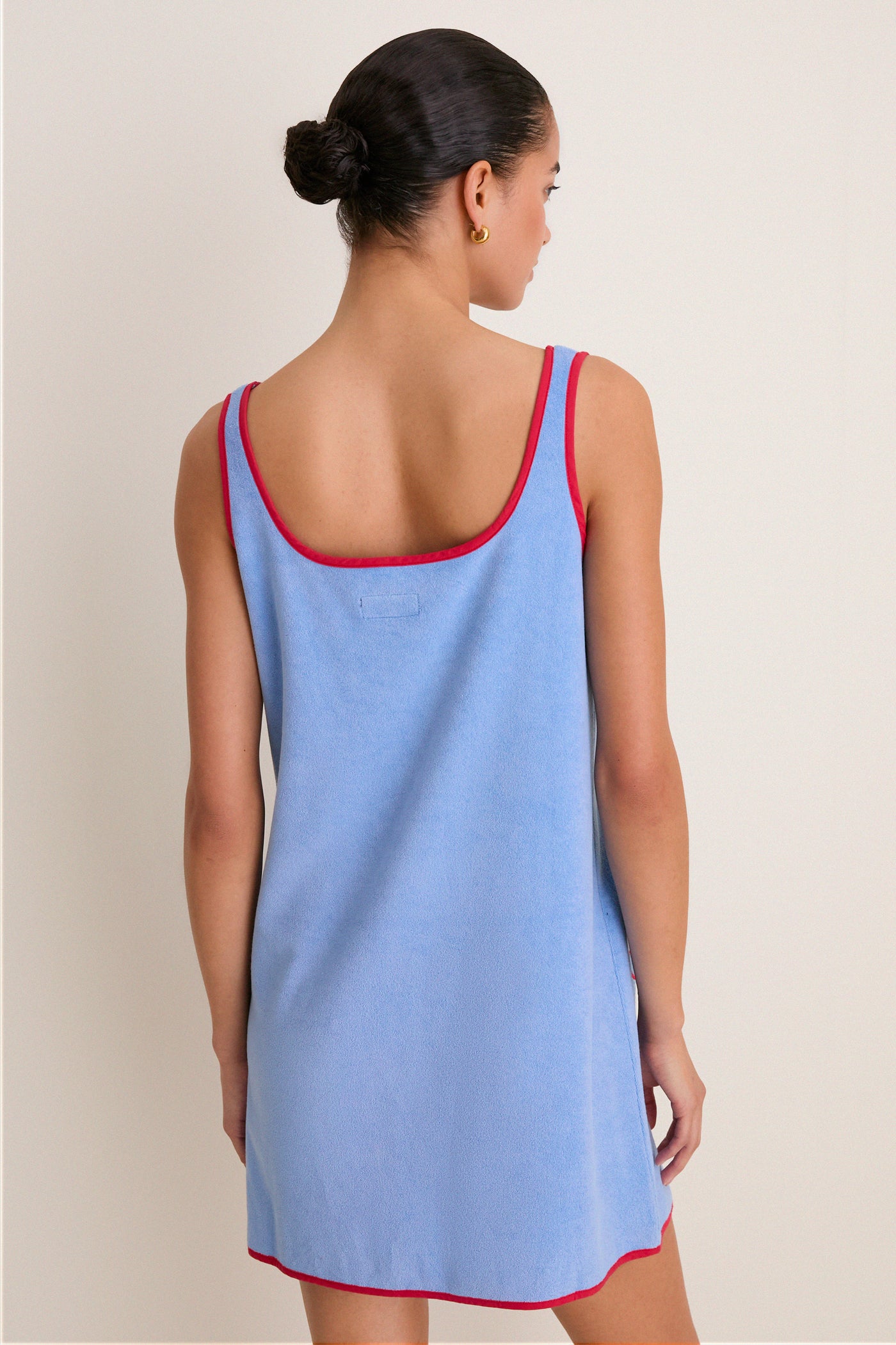 Powder Blue and Poppy Embroidered Mini Terrycloth Coverup