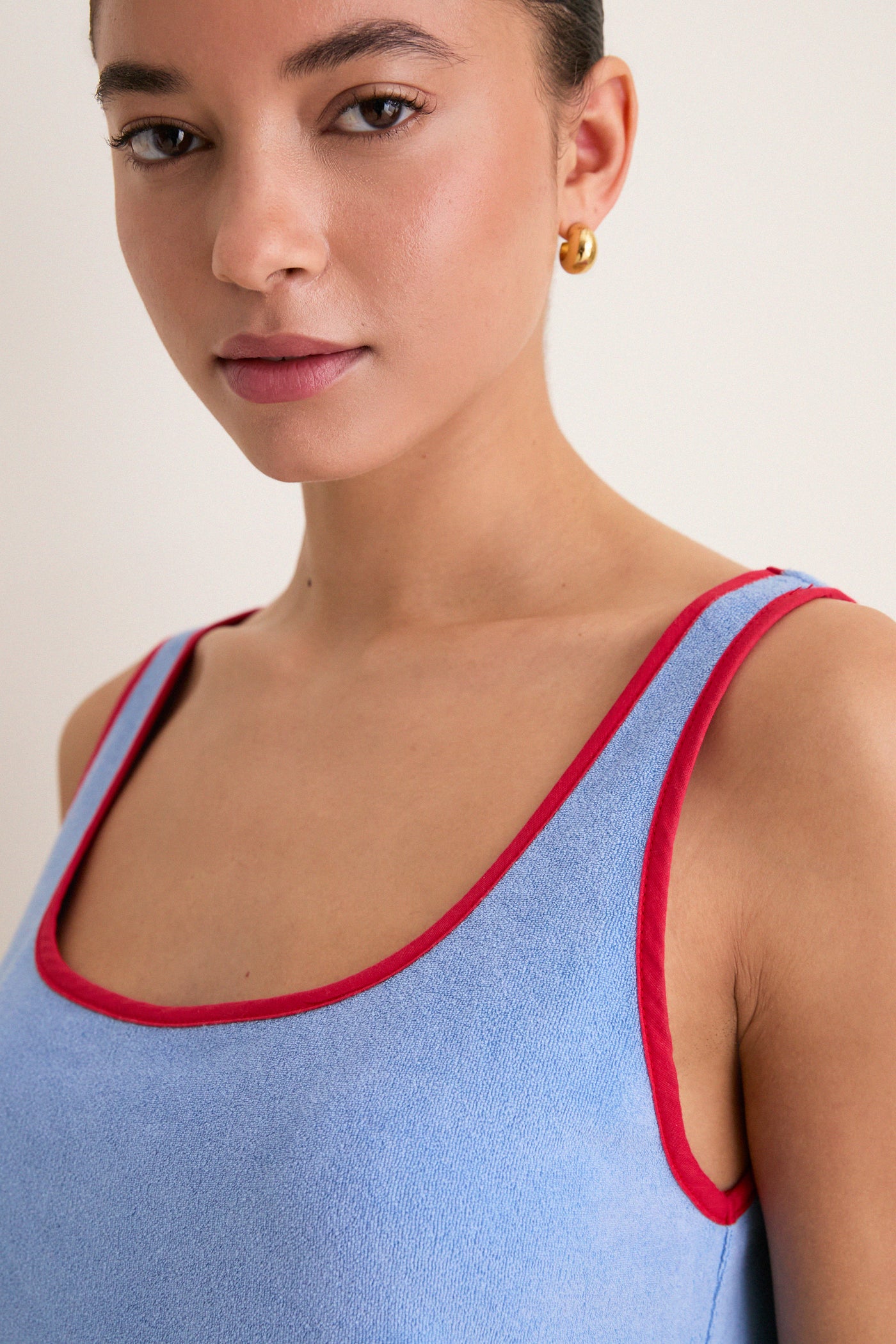 Powder Blue and Poppy Embroidered Mini Terrycloth Coverup
