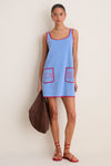 Powder Blue and Poppy Embroidered Mini Terrycloth Coverup