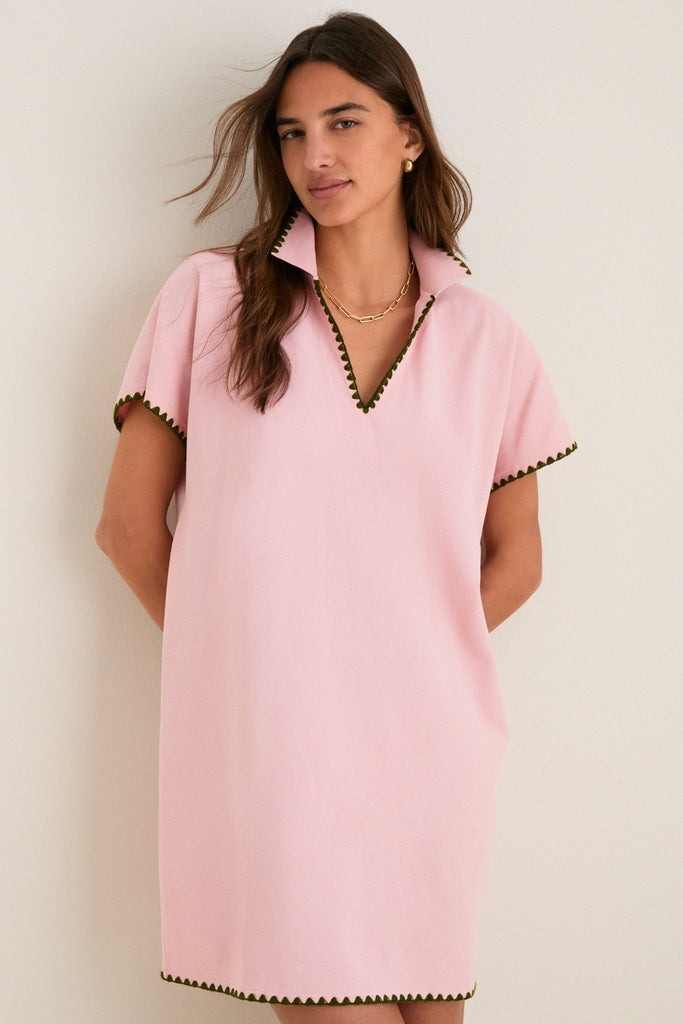 casual pink mini dress Women's Sincerely Sweet Scallop Sleeve | Size: L an invisible back zipper Hot Pink Mini Dress -