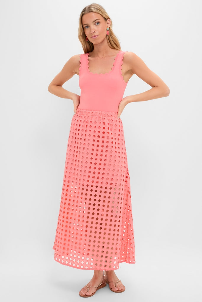 Coral Cotton Eyelet Eve Skirt
