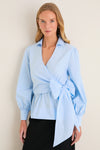 French Blue Tie Front Bow Bea Blouse