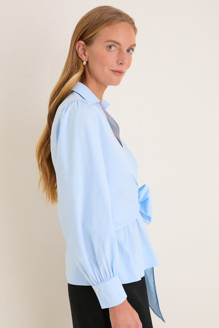 French Blue Tie Front Bow Bea Blouse