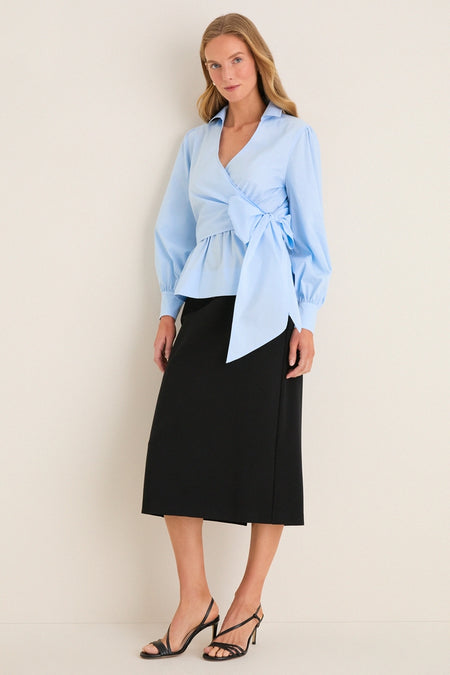 French Blue Tie Front Bow Bea Blouse