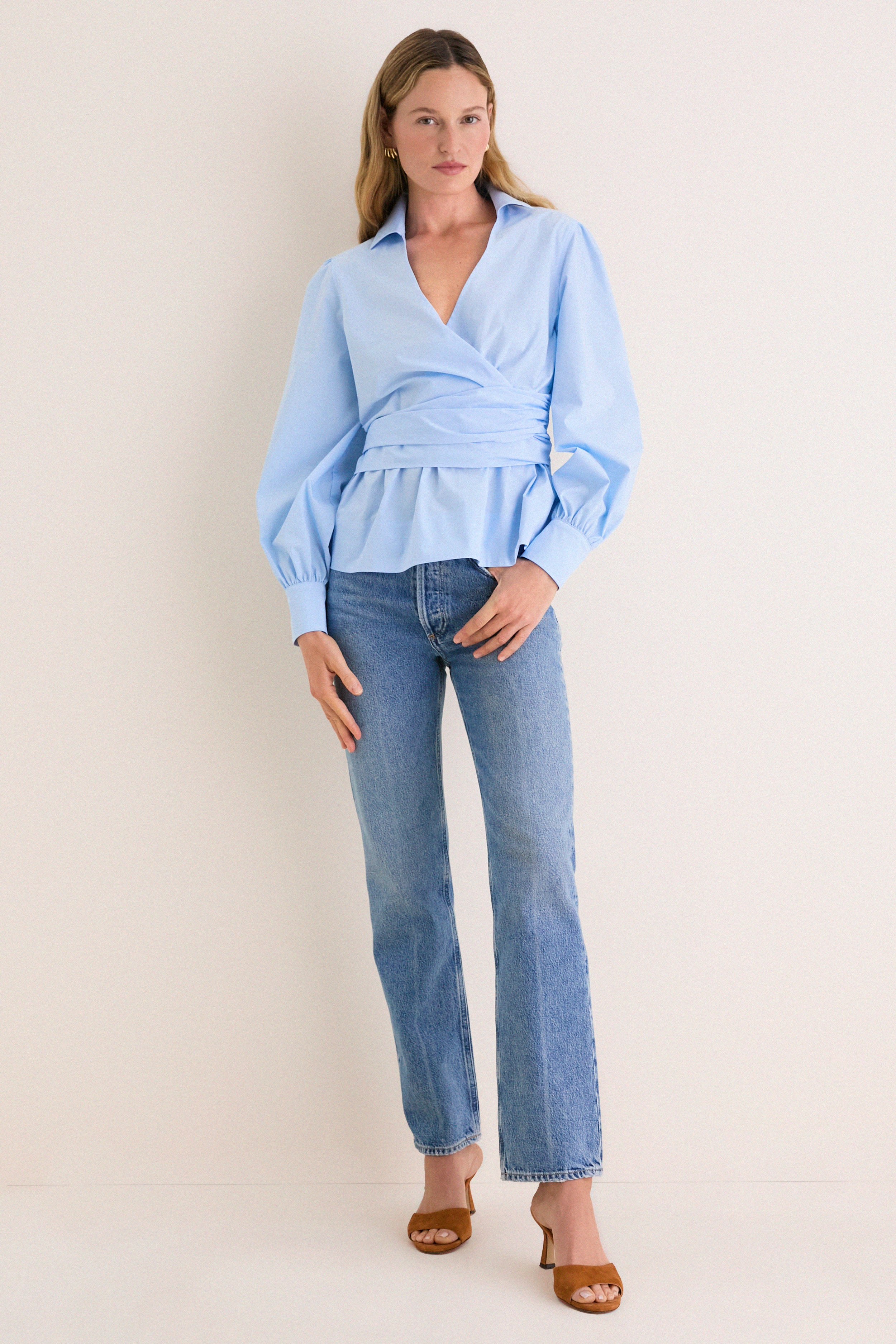 French Blue Tie Front Bea Blouse | Tuckernuck