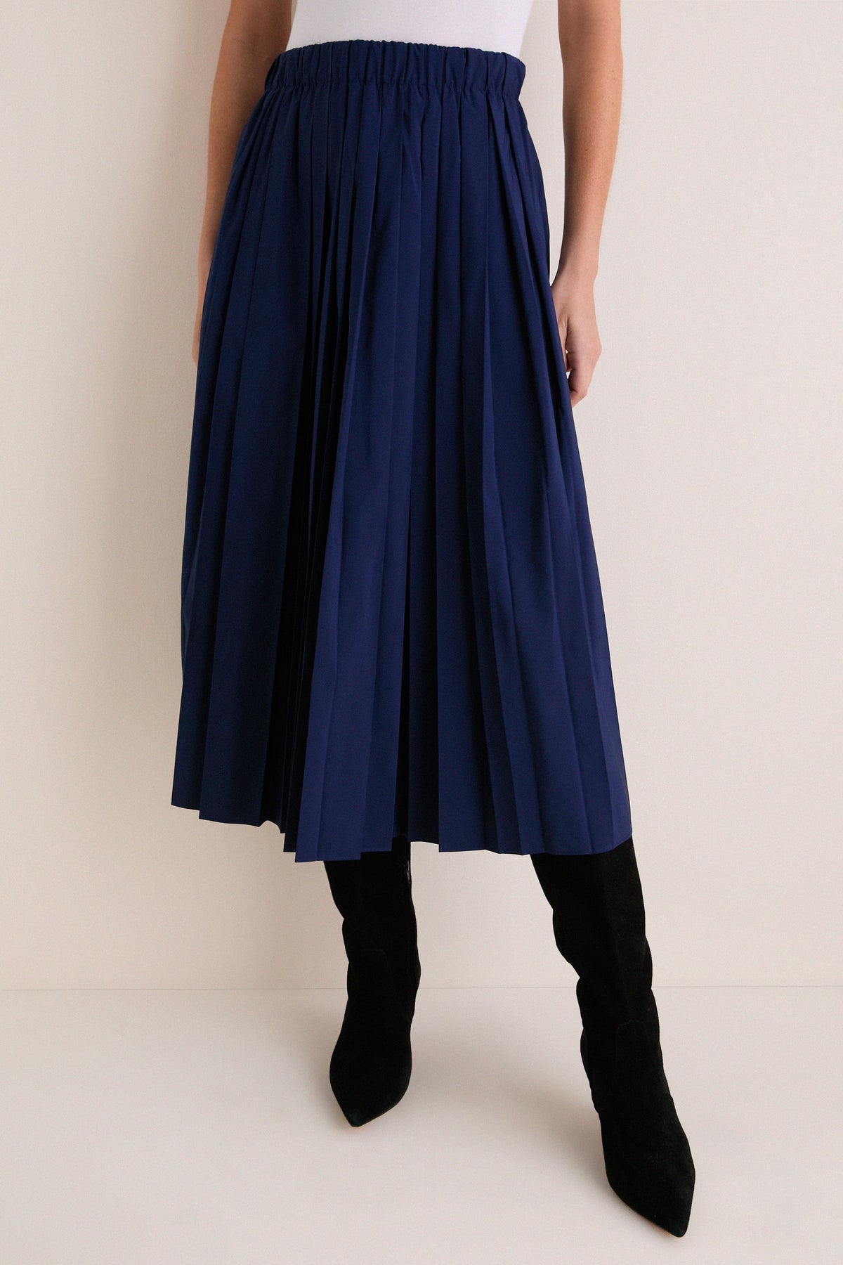 Navy Pleated Dixon Midi Skirt