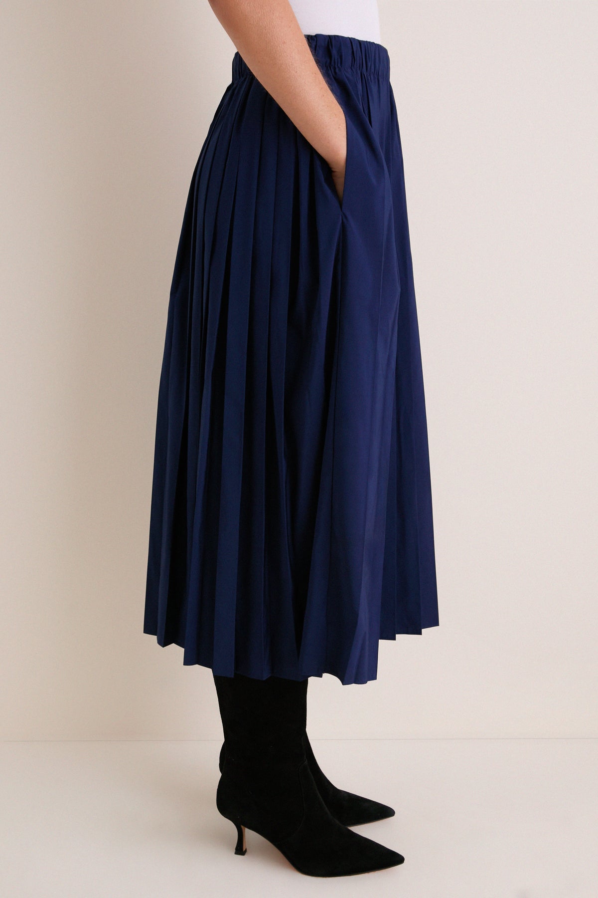 Navy Pleated Dixon Midi Skirt