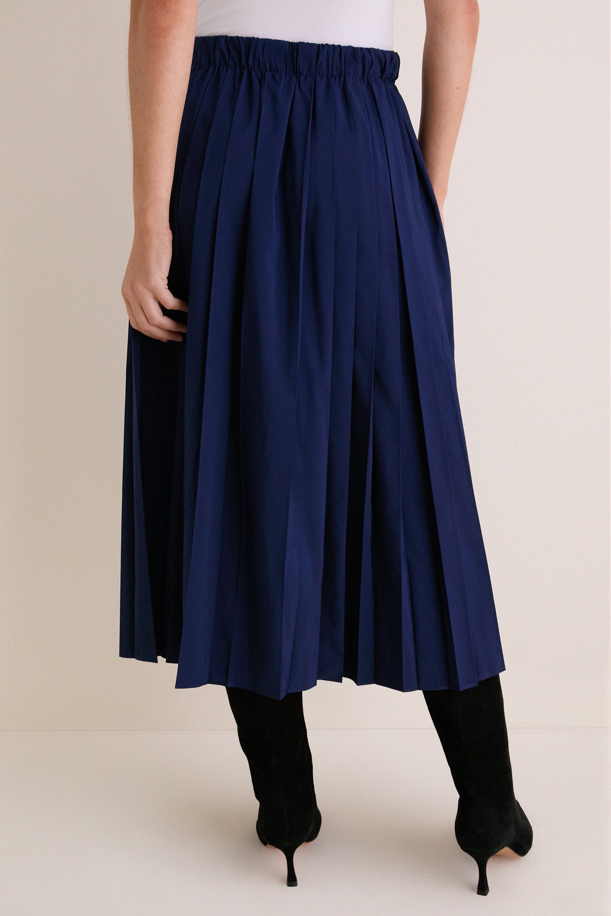 Navy Pleated Dixon Midi Skirt