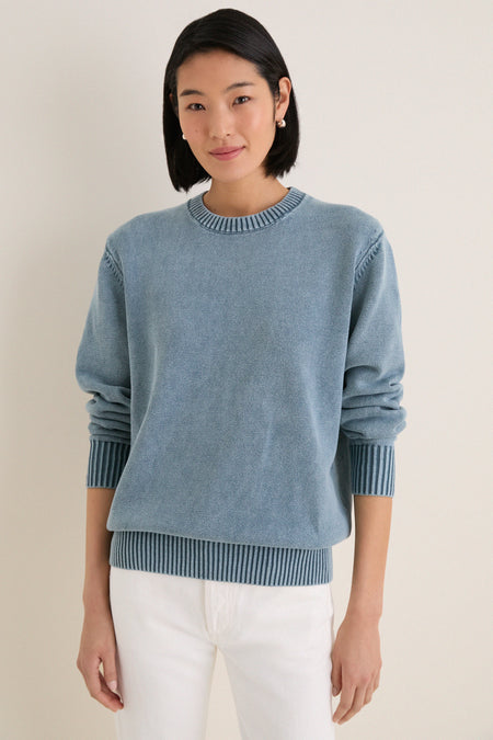 Blue Indigo Stone Washed Anne Crewneck Sweater